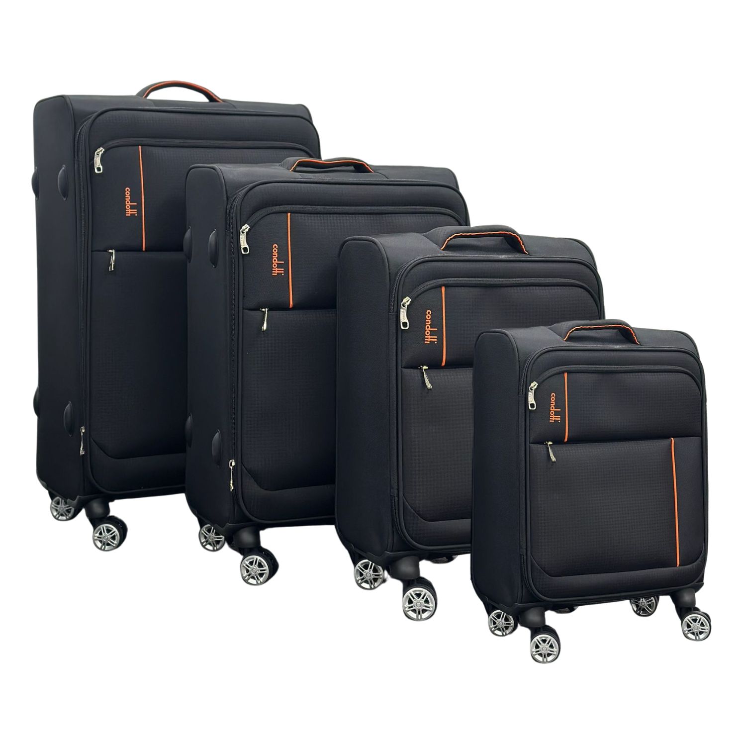 Condotti Apollo 4 Piece Suitcase Set – Black & Charcoal Spinner Luggage